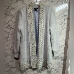 A.B.C White Beaded Angora Rabbit Hair Cardigan Sweater Coat Size OS